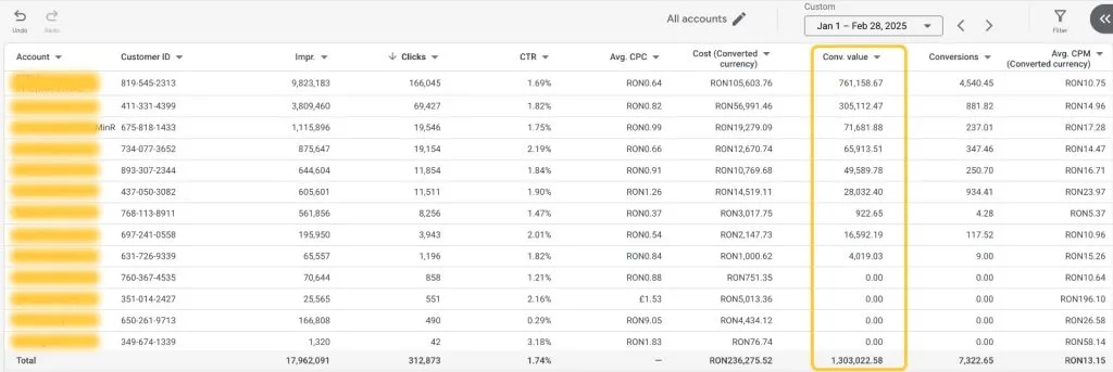 Raport performanță campanii Google Ads